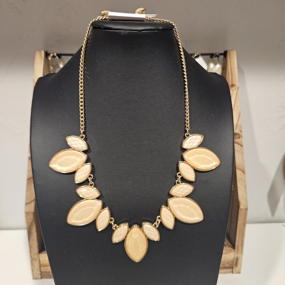 Charming Charlie Gold and Cream Leaf Necklace